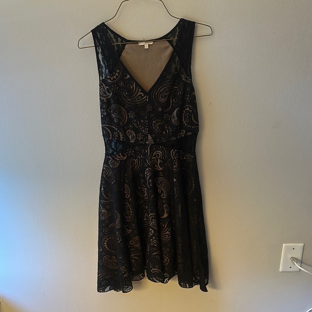 Mystic Black Fit and Flare Mini Dress V-Neck Sleeveless
